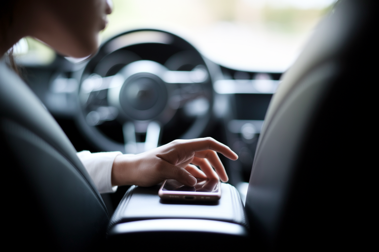 conducteur-flou-main-smartphone-siege-passager