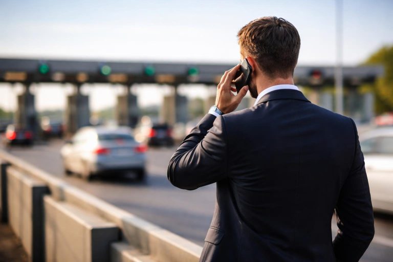 homme-costume-telephone-station-peage