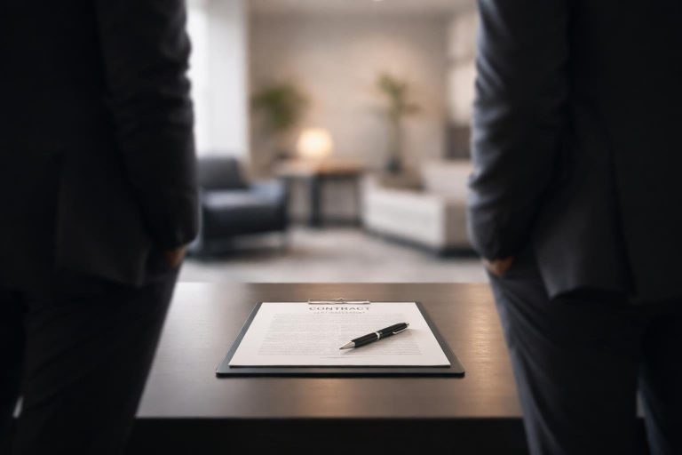 silhouettes-floues-table-contrat-meubles-modernes