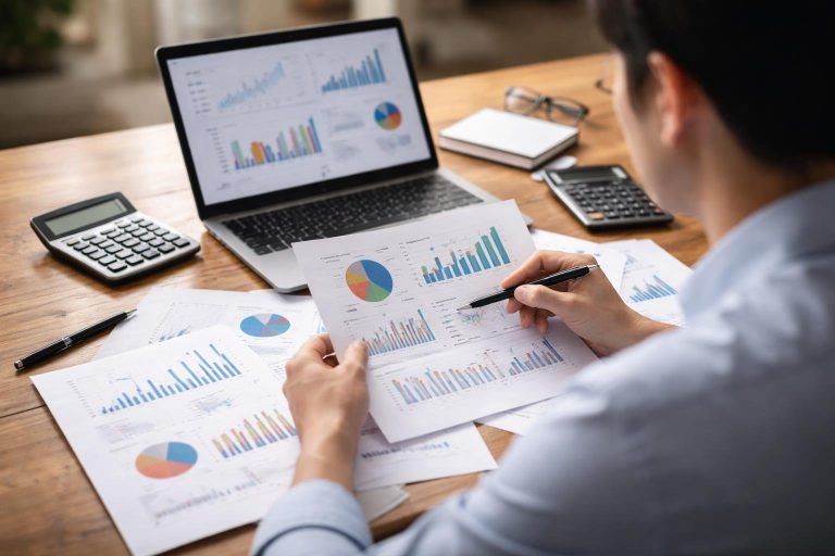 personne-table-documents-ordinateur-calculatrices