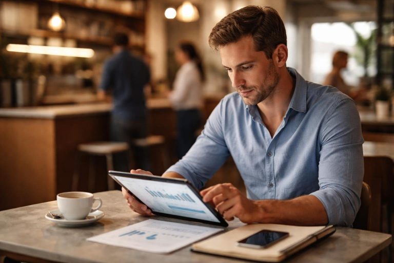 travailleur-independant-cafe-tablette-documents