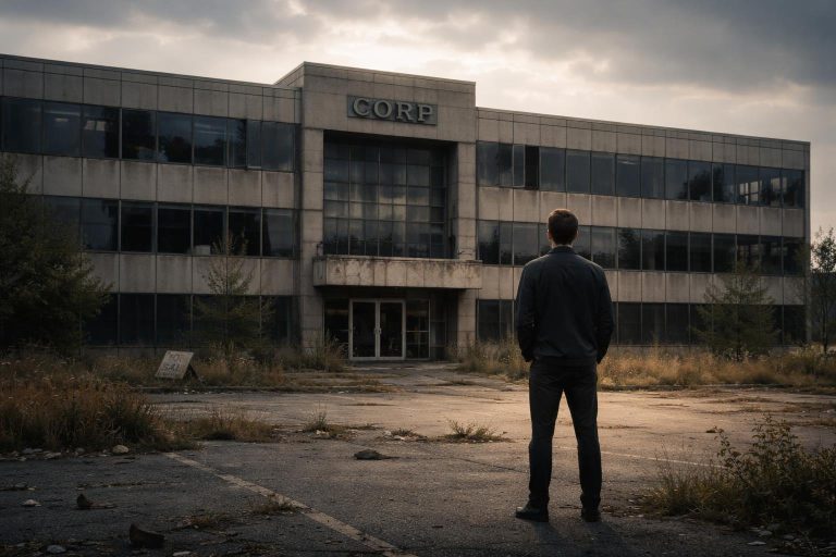 batiment-delabre-personne-dos-ciel-gris