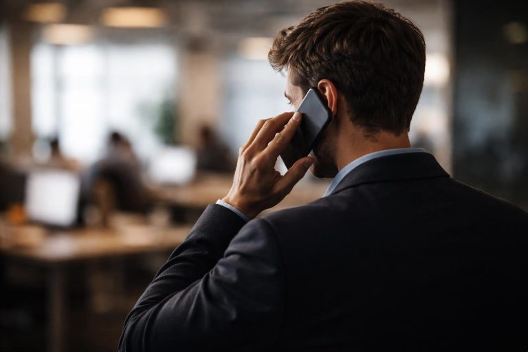 personne-dos-telephone-bureau-flou